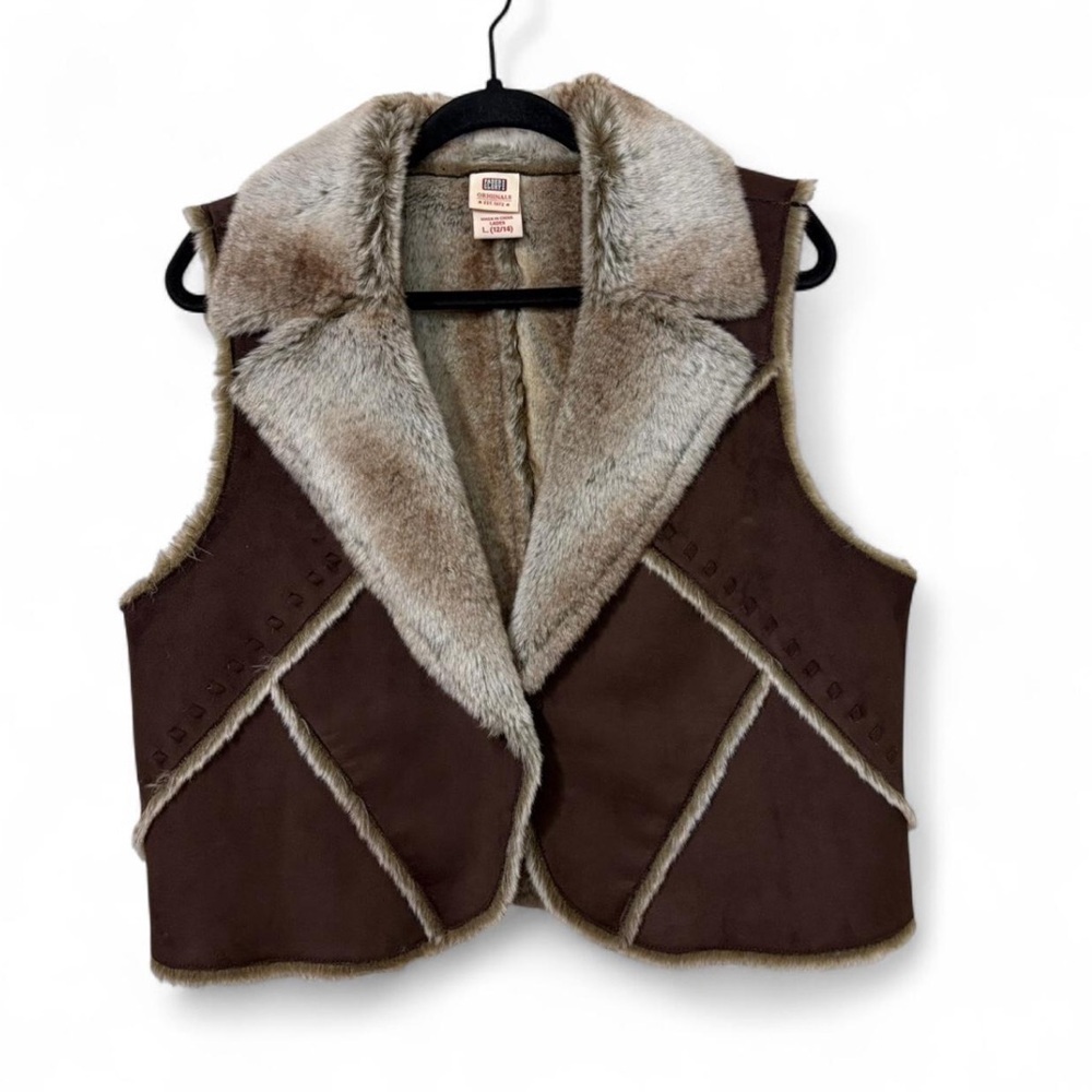 Vintage Faded Glory Chocolate Brown Faux Fur Microsuede Vest Size Large